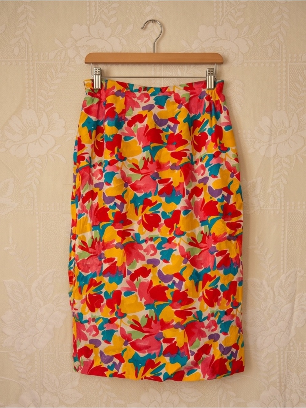 Anne Crimmins for Umi Collections Vintage 100% Silk Vibrant Floral Pencil Skirt